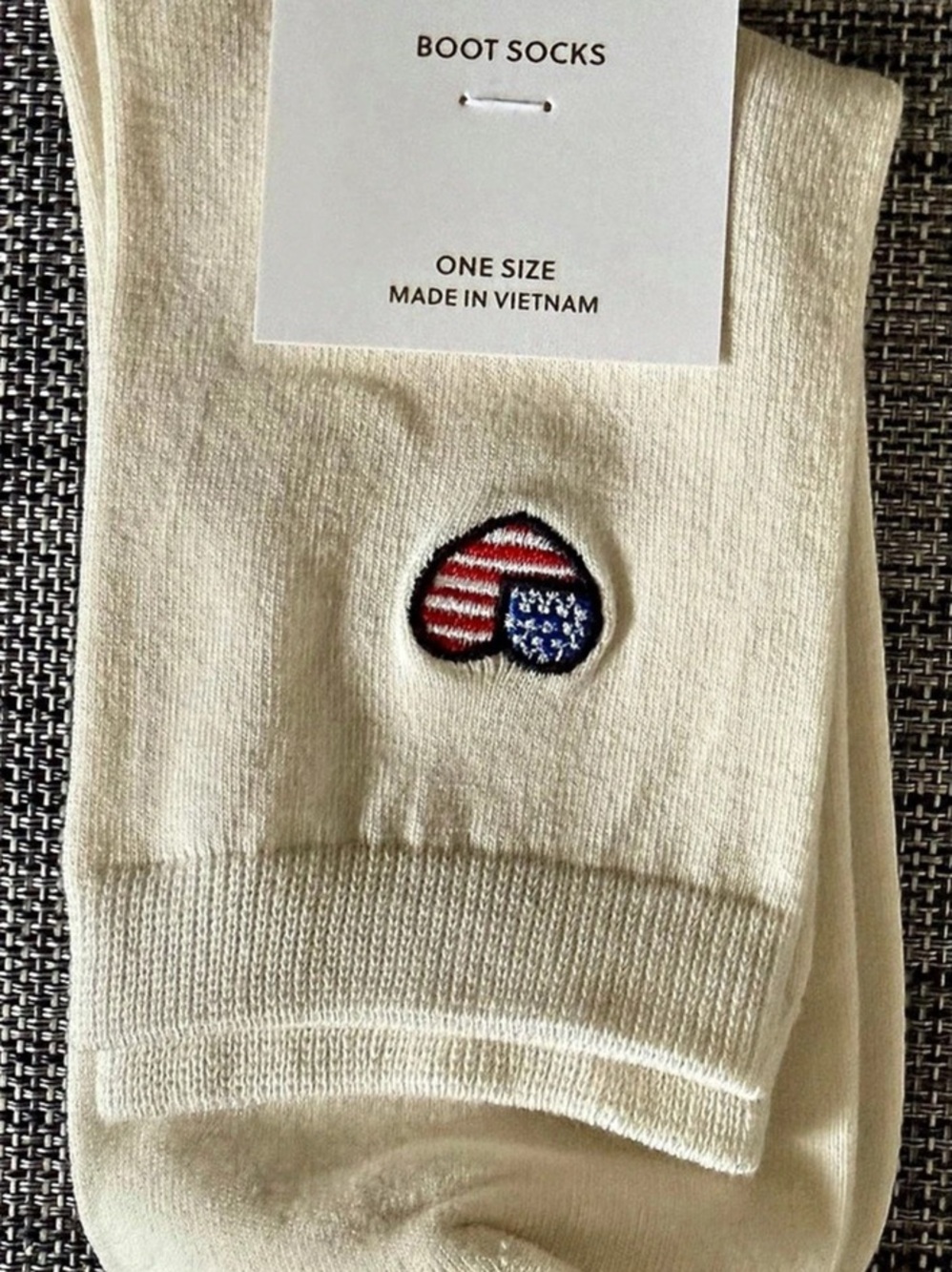 J.Crew American flag heart boot socks in Cream